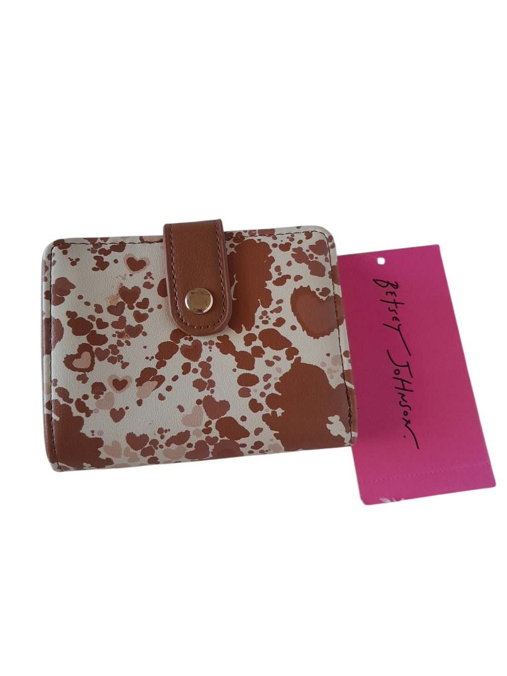 Betsey Johnson Heart Cowhide Print Mini Tab Bifold Wallet